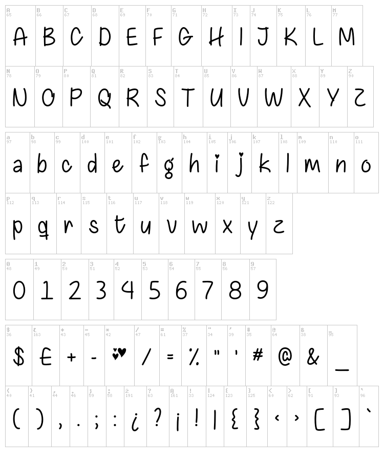 Chasing Hearts font map